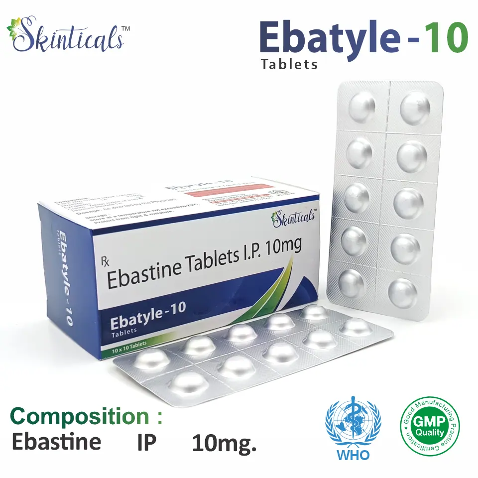 Ebastine (10mg) Tablet at Best Price in PCD Pharma Franchise for Antihistamine and Allergy Relief.